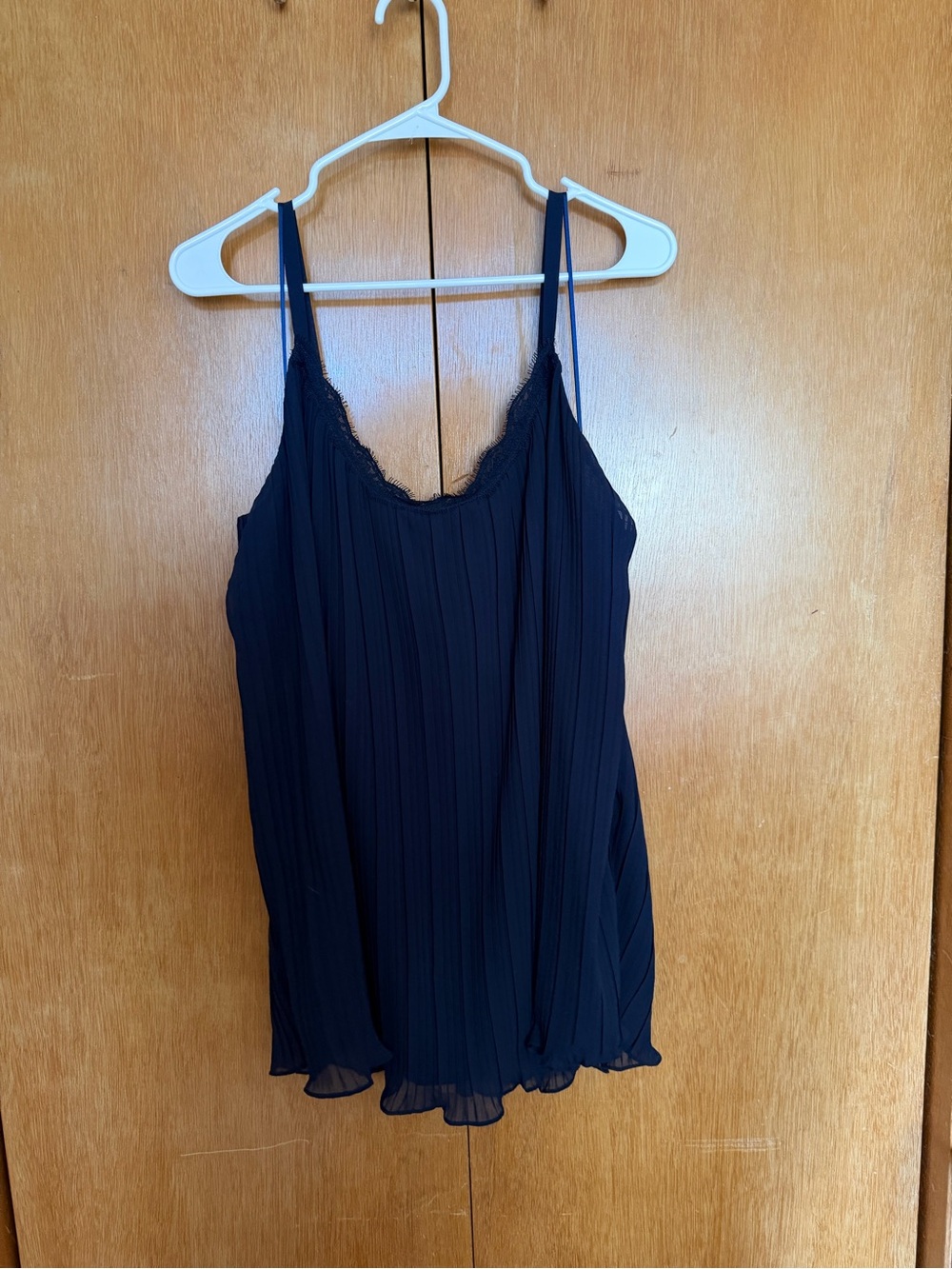 Skies Are Blue Curvy Navy Pleated Lace-Trim Camisole